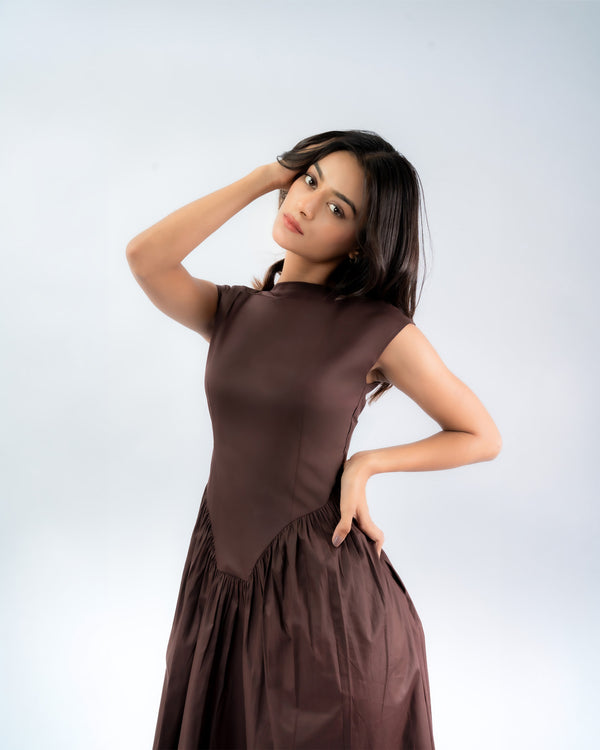 Flared Boat Neck Midi Dress