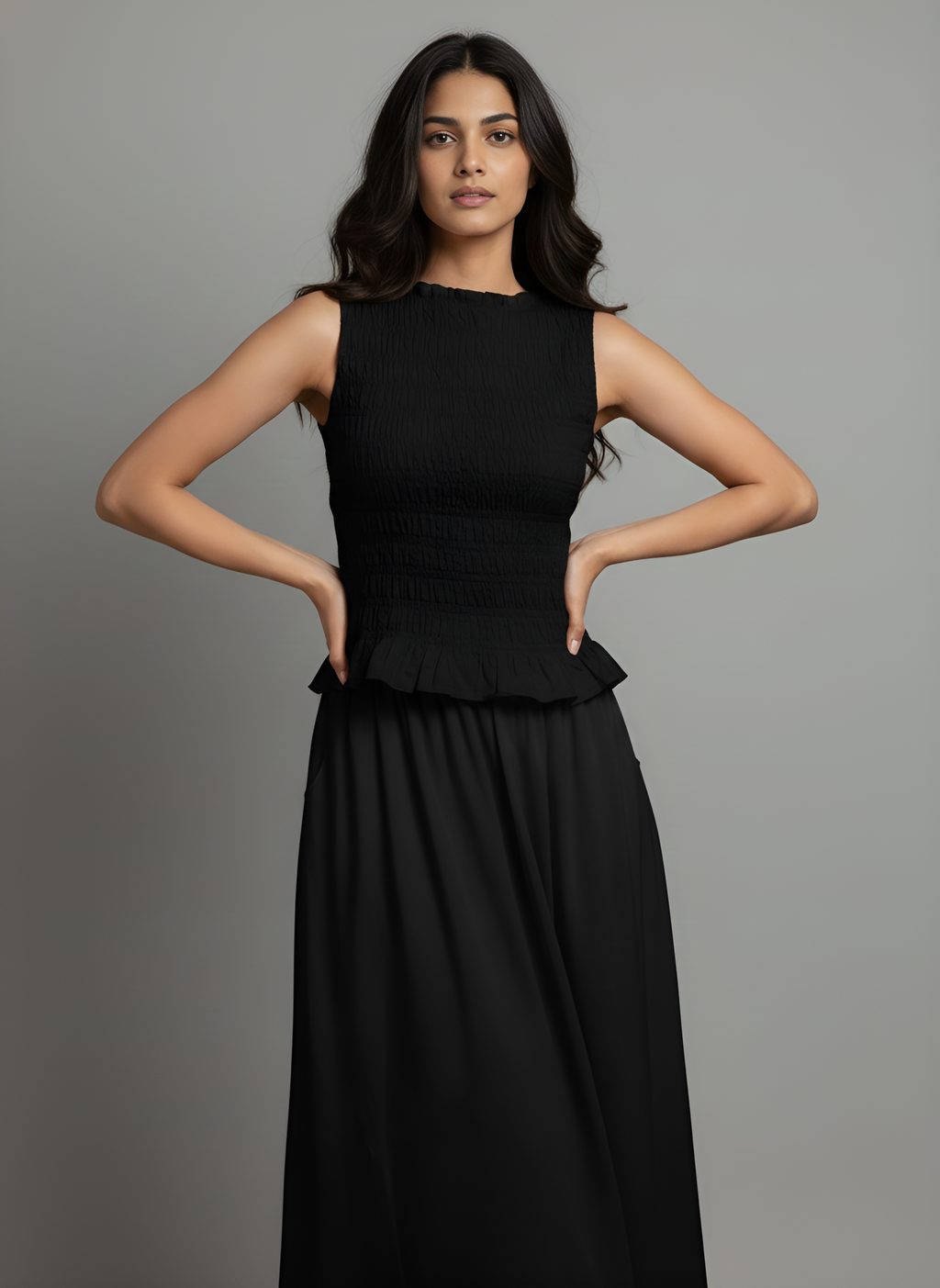 Smocked Peplum & Maxi Skirt Co-ord Set