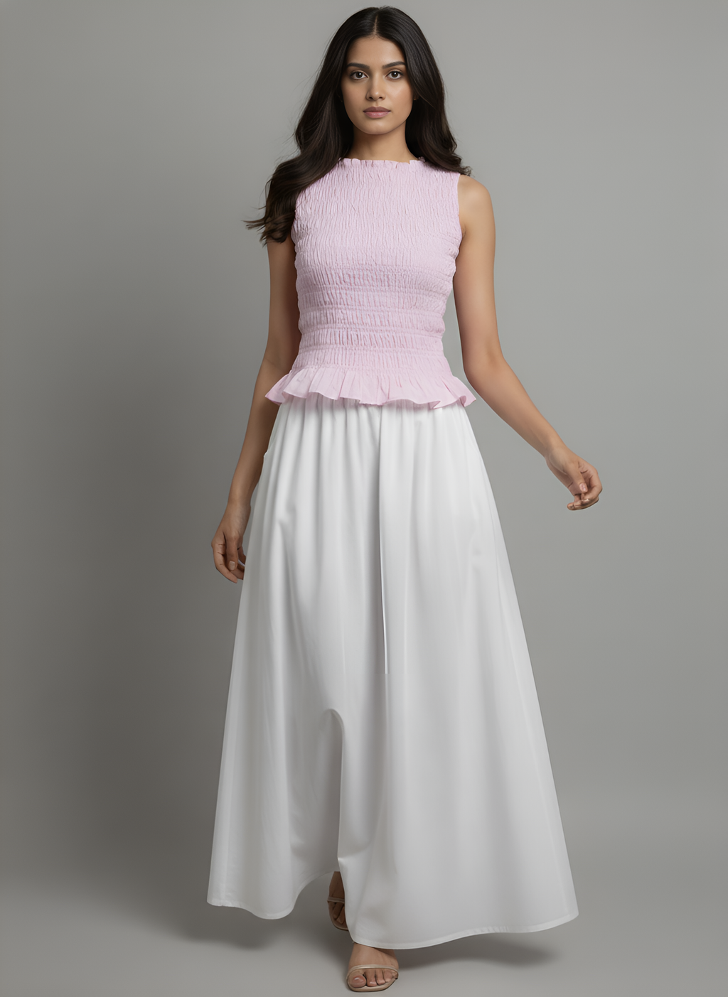 Smocked Peplum & Maxi Skirt Co-ord Set