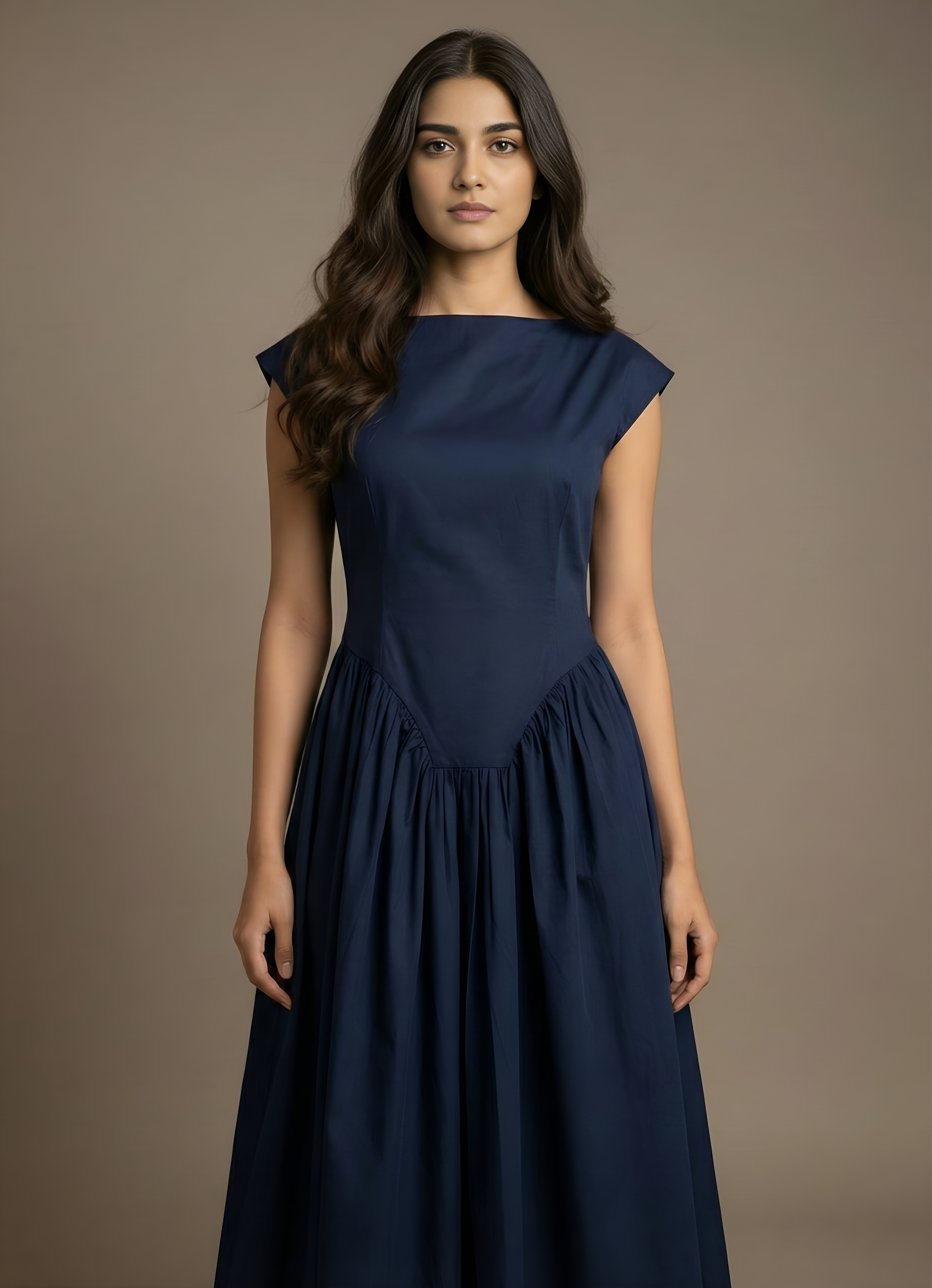 Flared Boat Neck Midi Dress