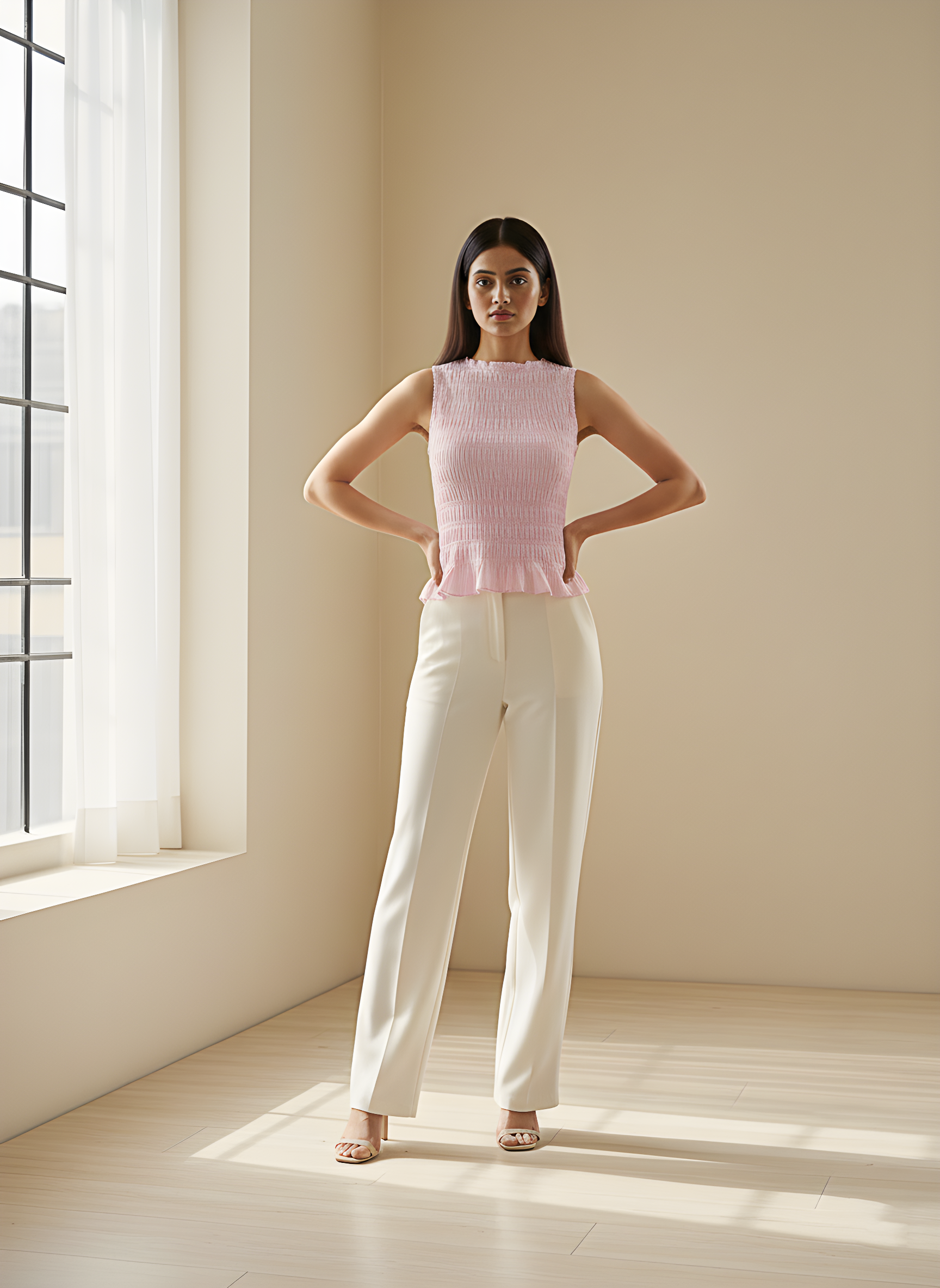 Smocked Sleeveless Peplum Top