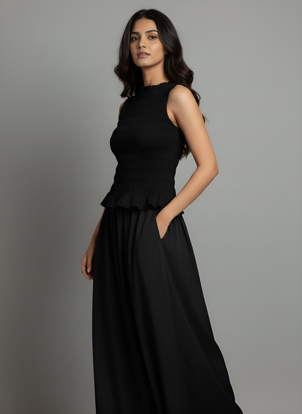 Smocked Peplum & Maxi Skirt Co-ord Set