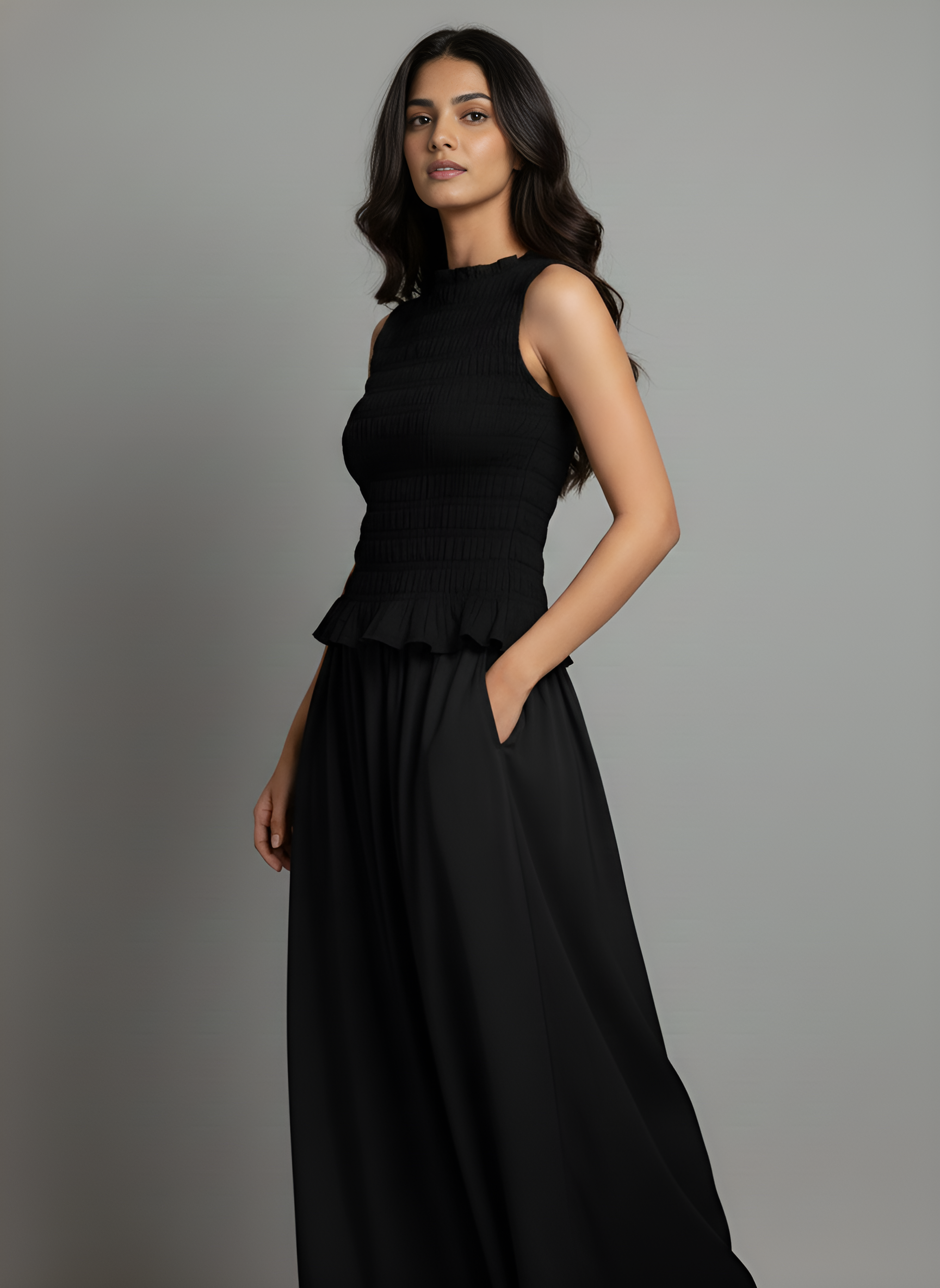 Smocked Peplum & Maxi Skirt Co-ord Set