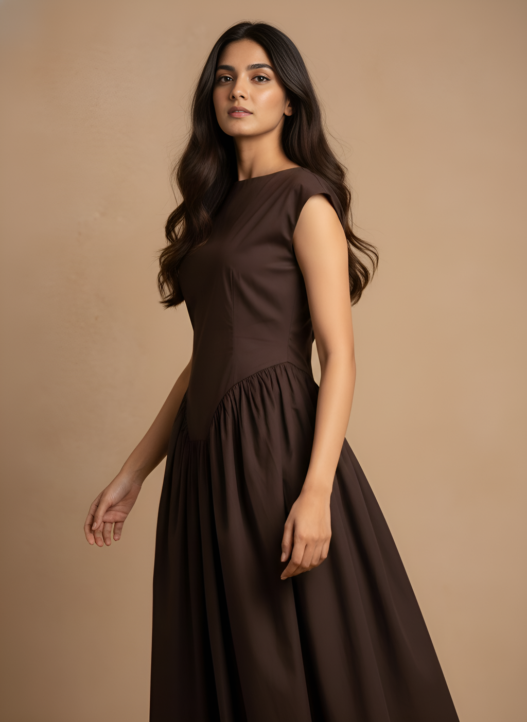 Flared Boat Neck Midi Dress