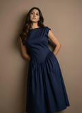 Flared Boat Neck Midi Dress