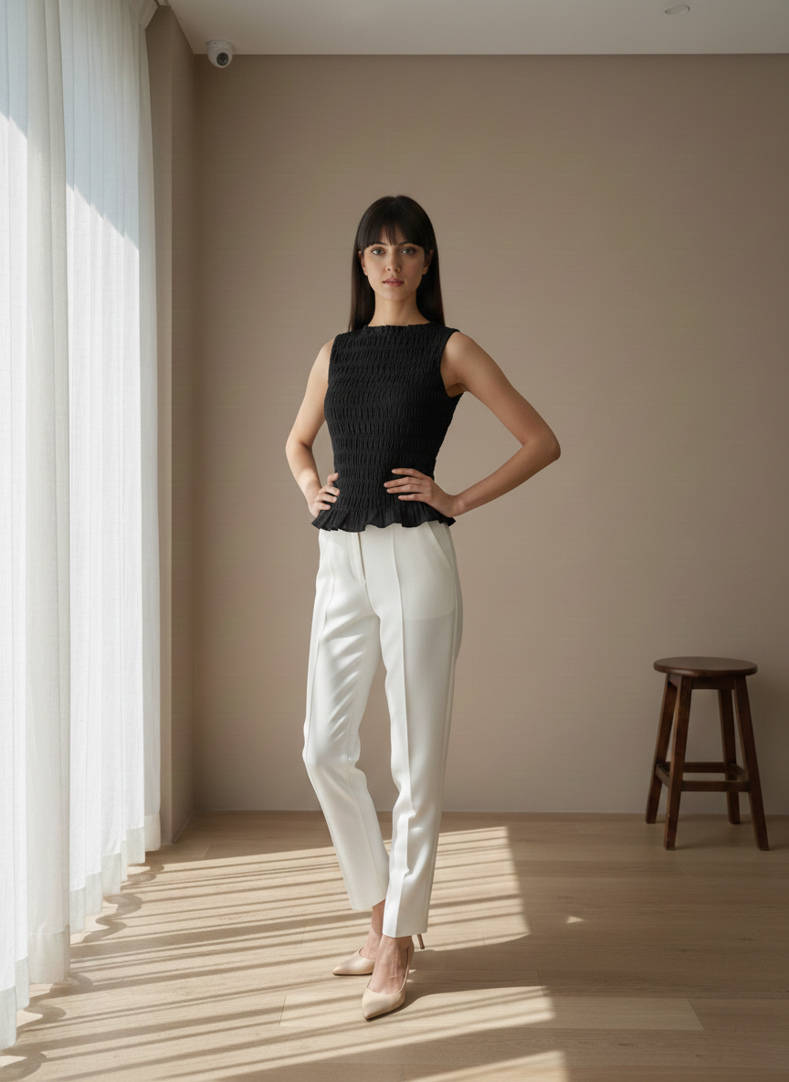 Smocked Sleeveless Peplum Top