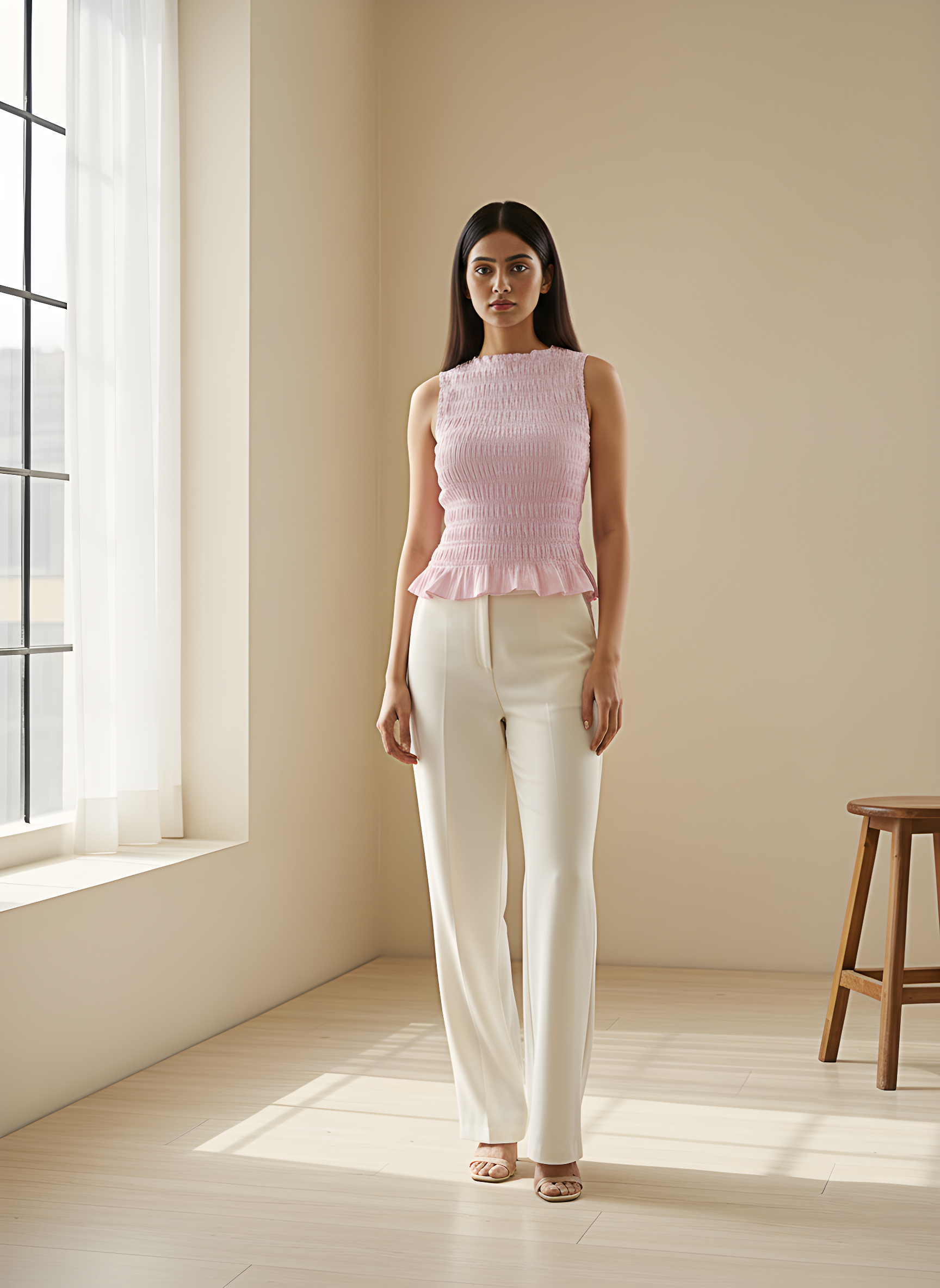 Smocked Sleeveless Peplum Top