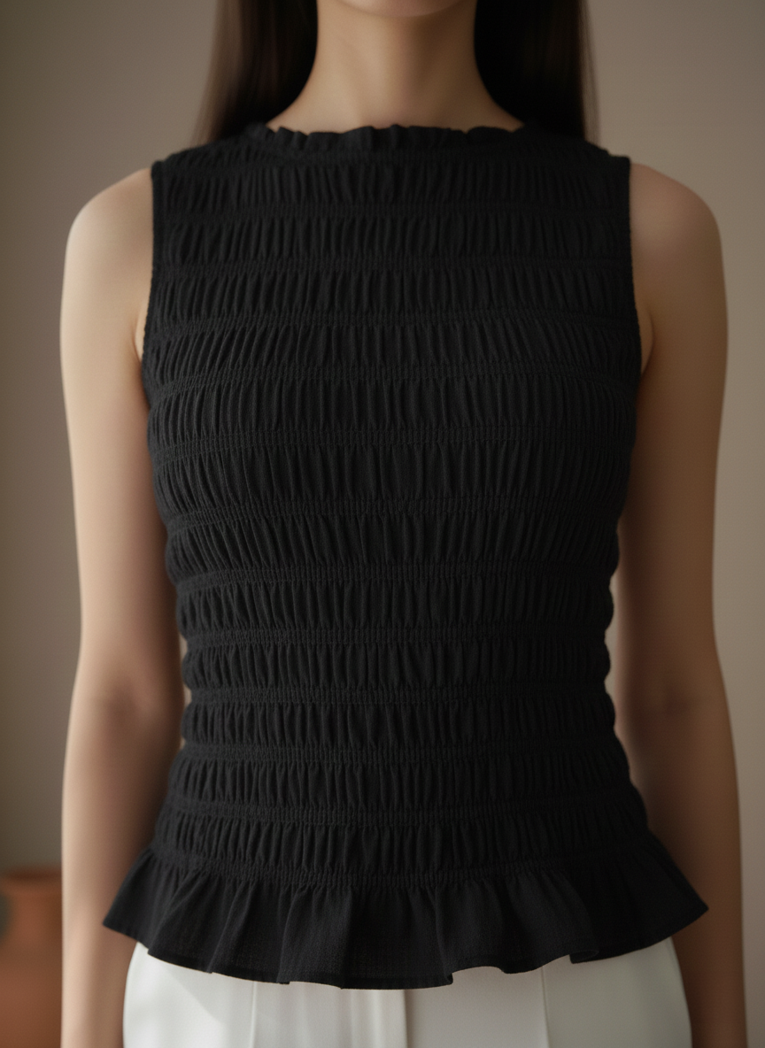 Smocked Sleeveless Peplum Top