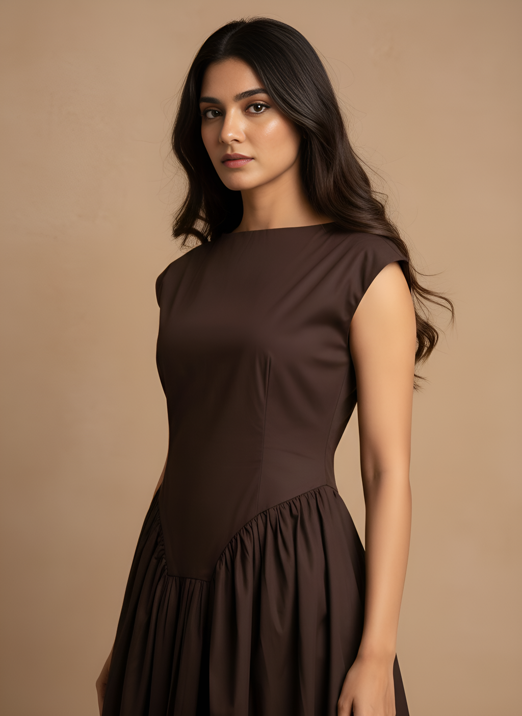 Flared Boat Neck Midi Dress