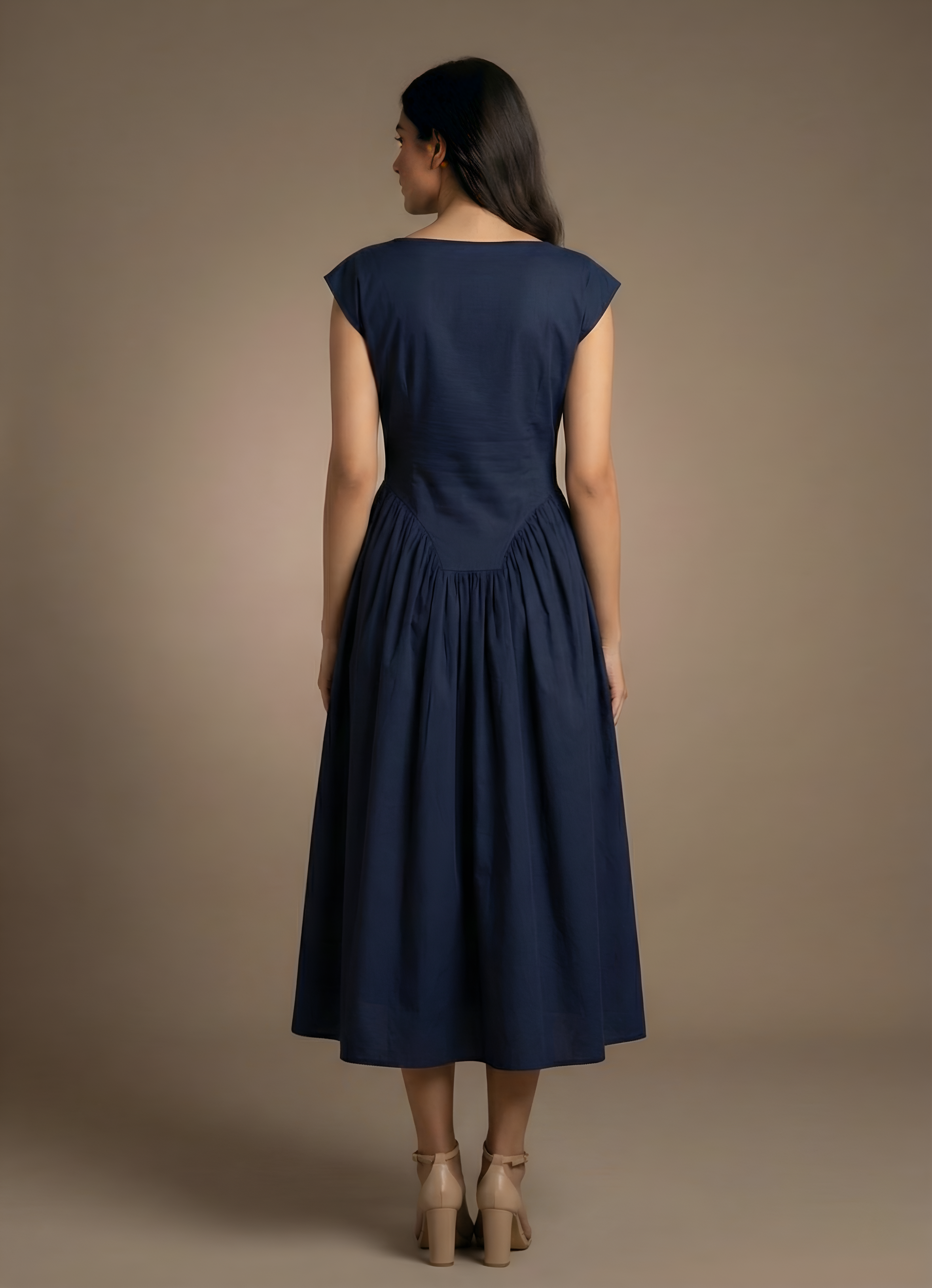 Flared Boat Neck Midi Dress