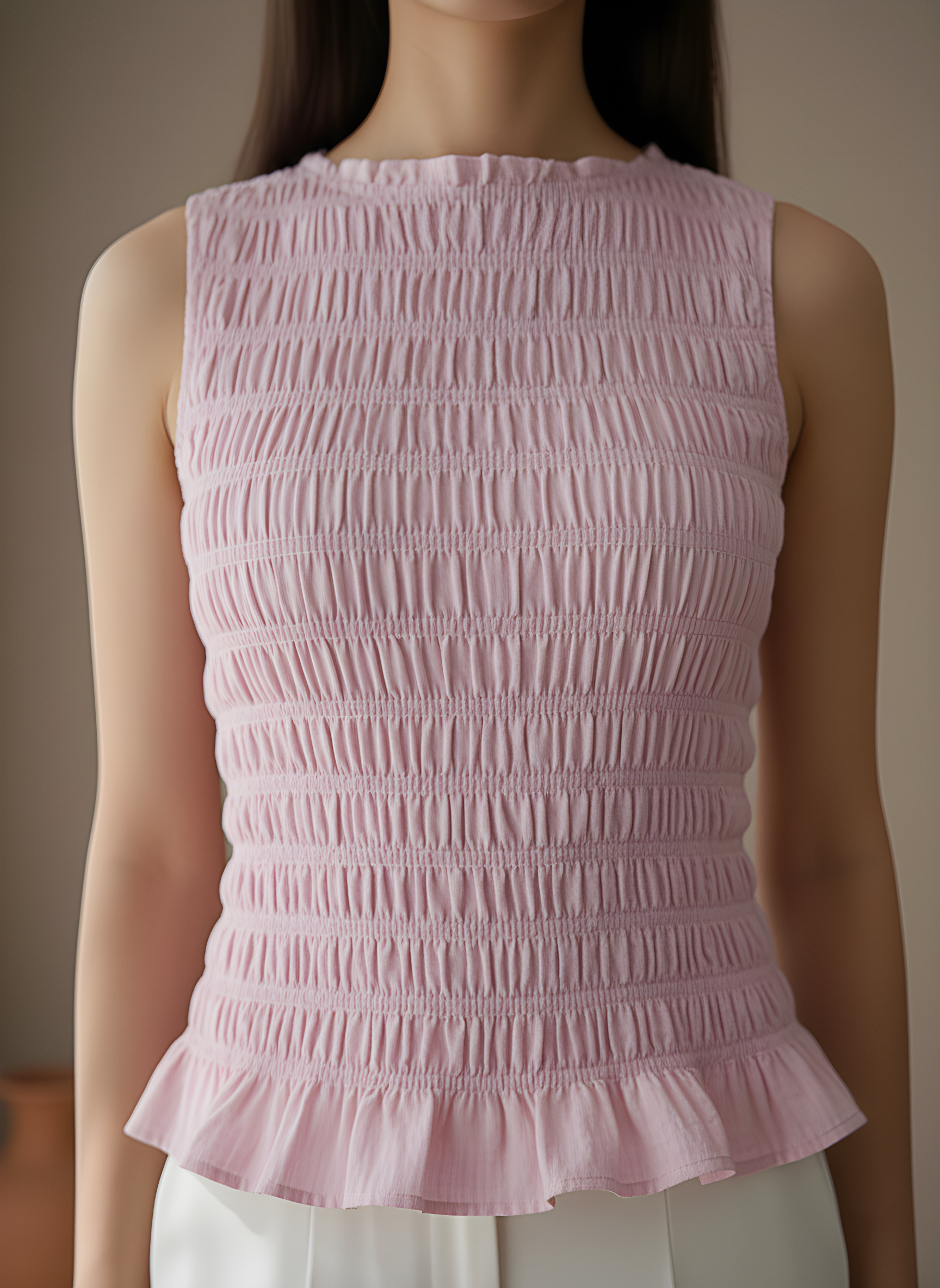 Smocked Sleeveless Peplum Top