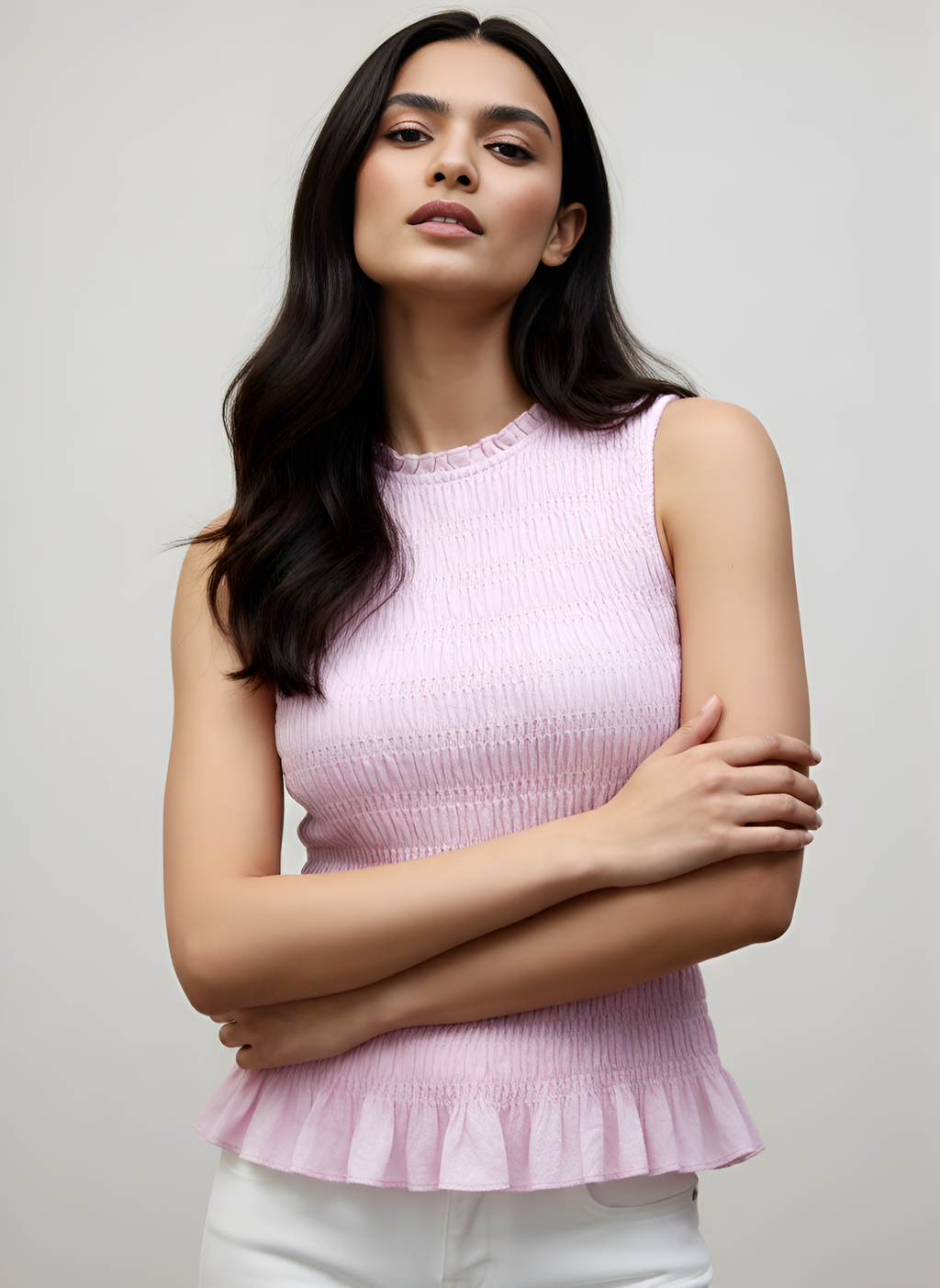 Smocked Sleeveless Peplum Top