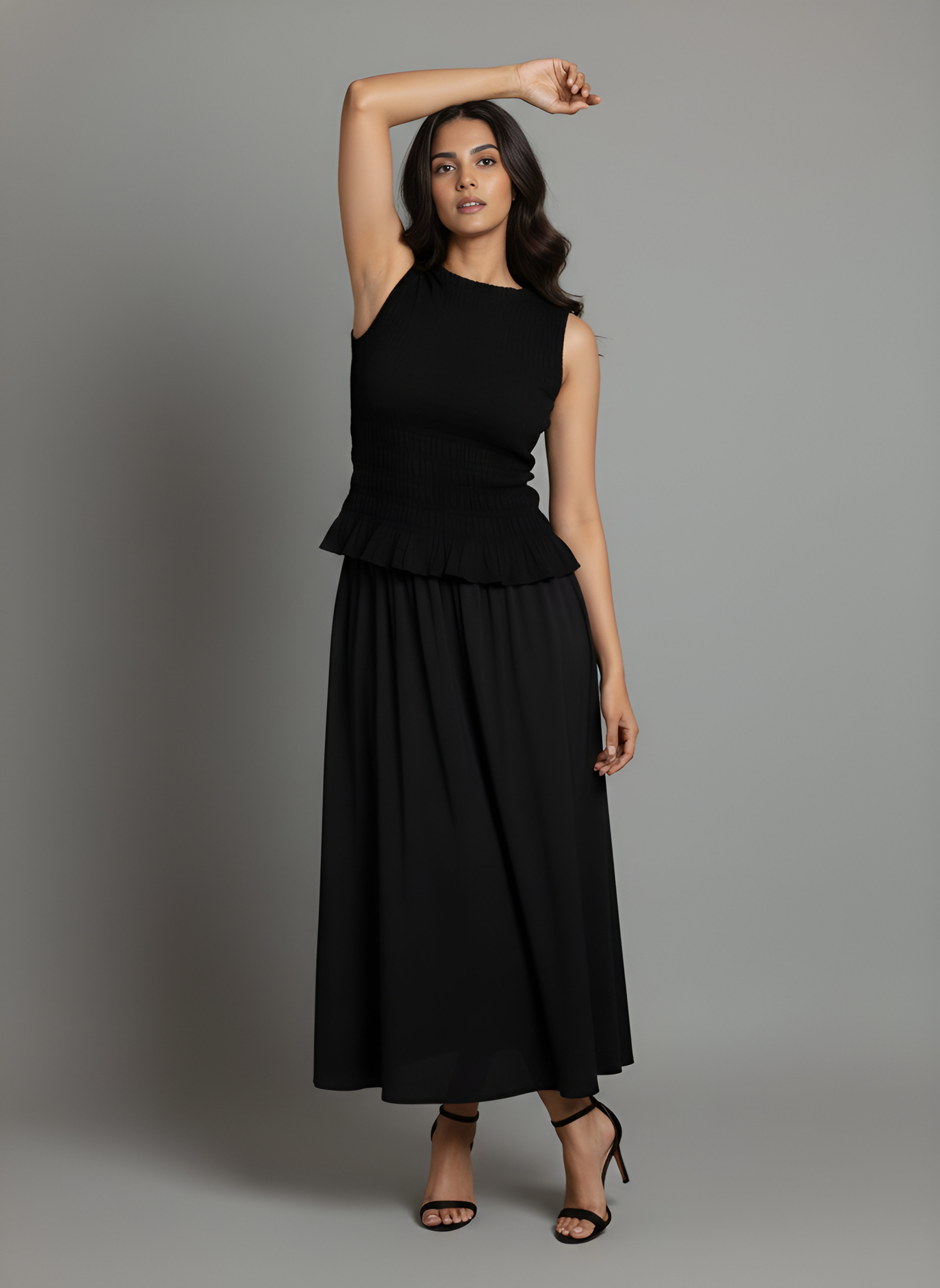 Smocked Peplum & Maxi Skirt Co-ord Set