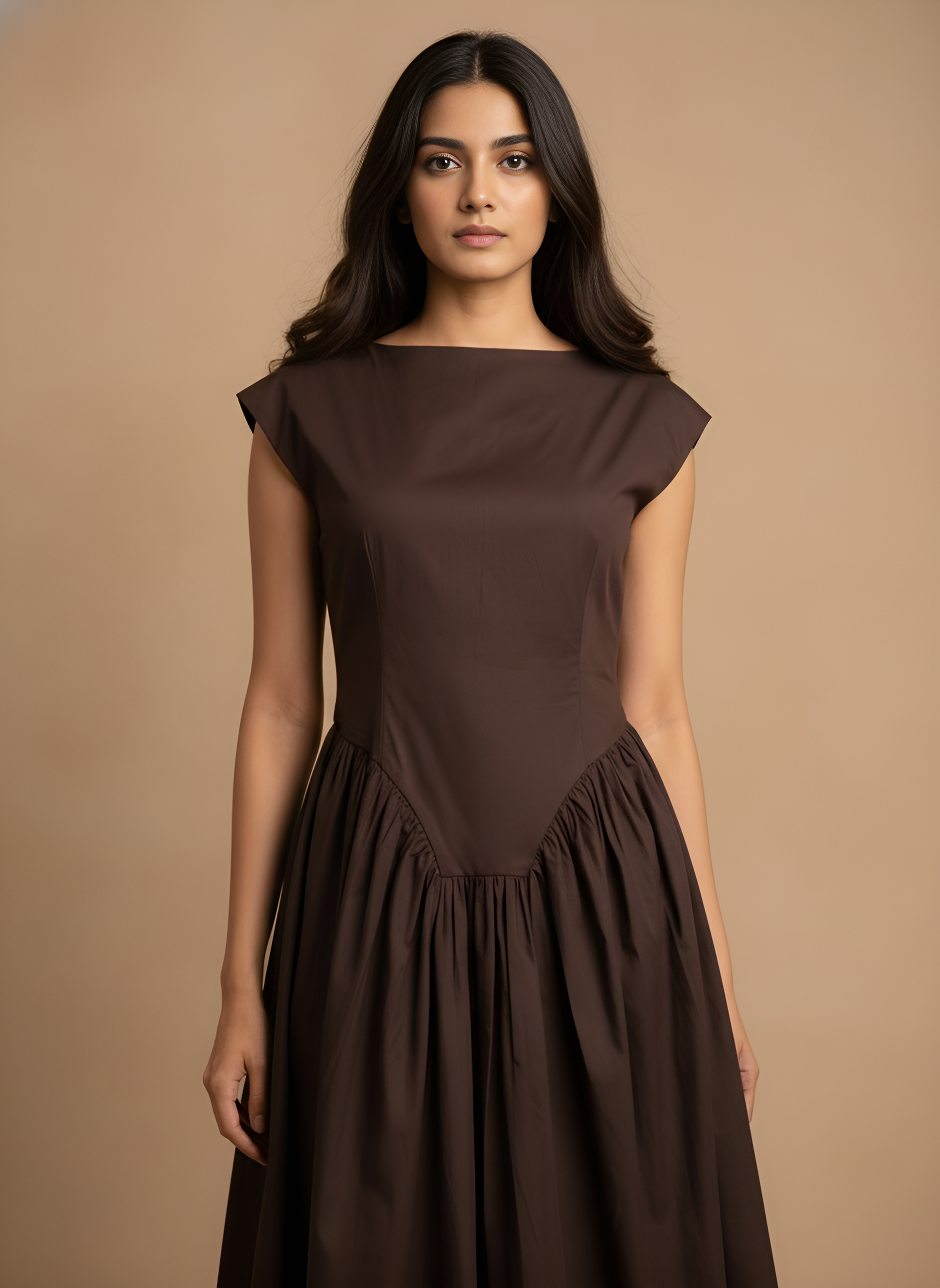 Flared Boat Neck Midi Dress