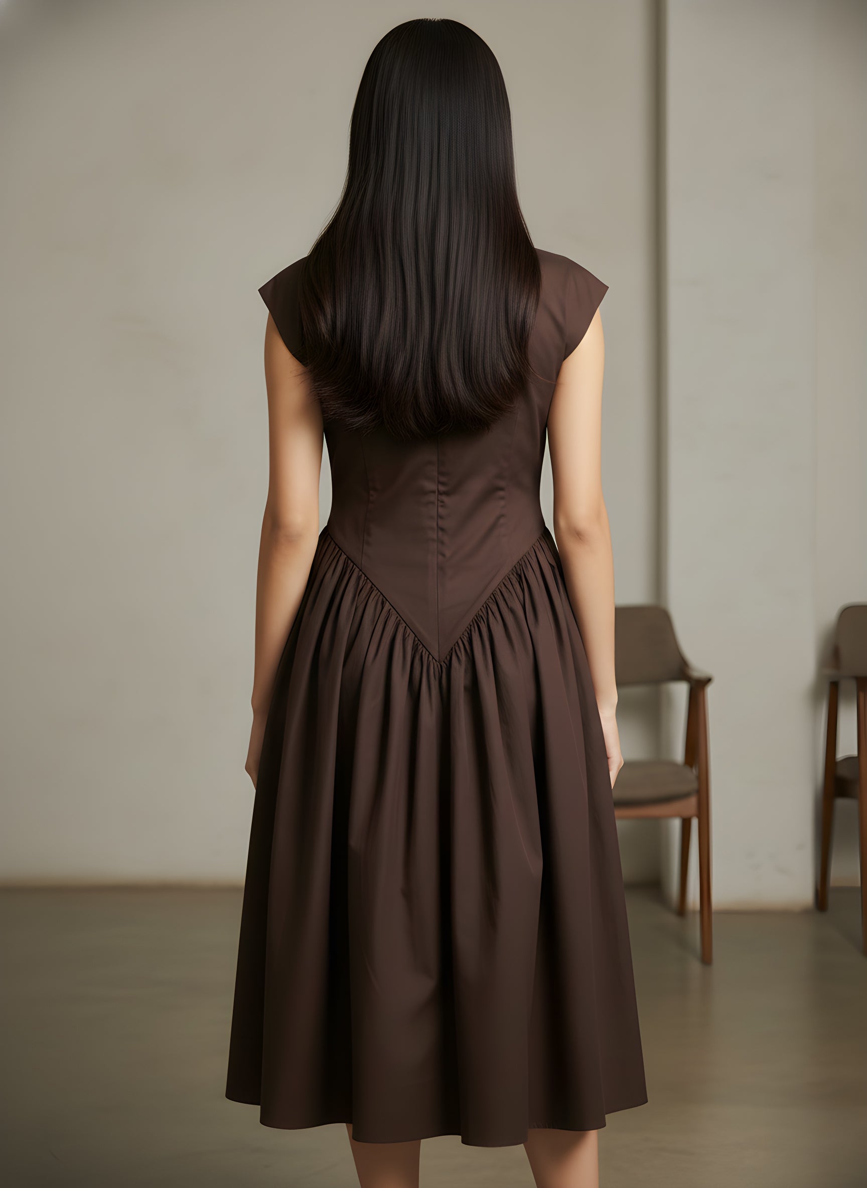 Flared Boat Neck Midi Dress With Structured Shoulders