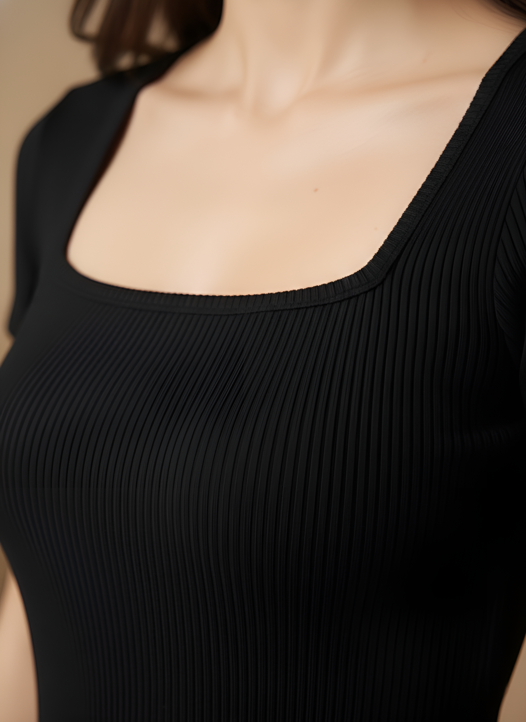 Black Square Neck Cap Sleeve Top