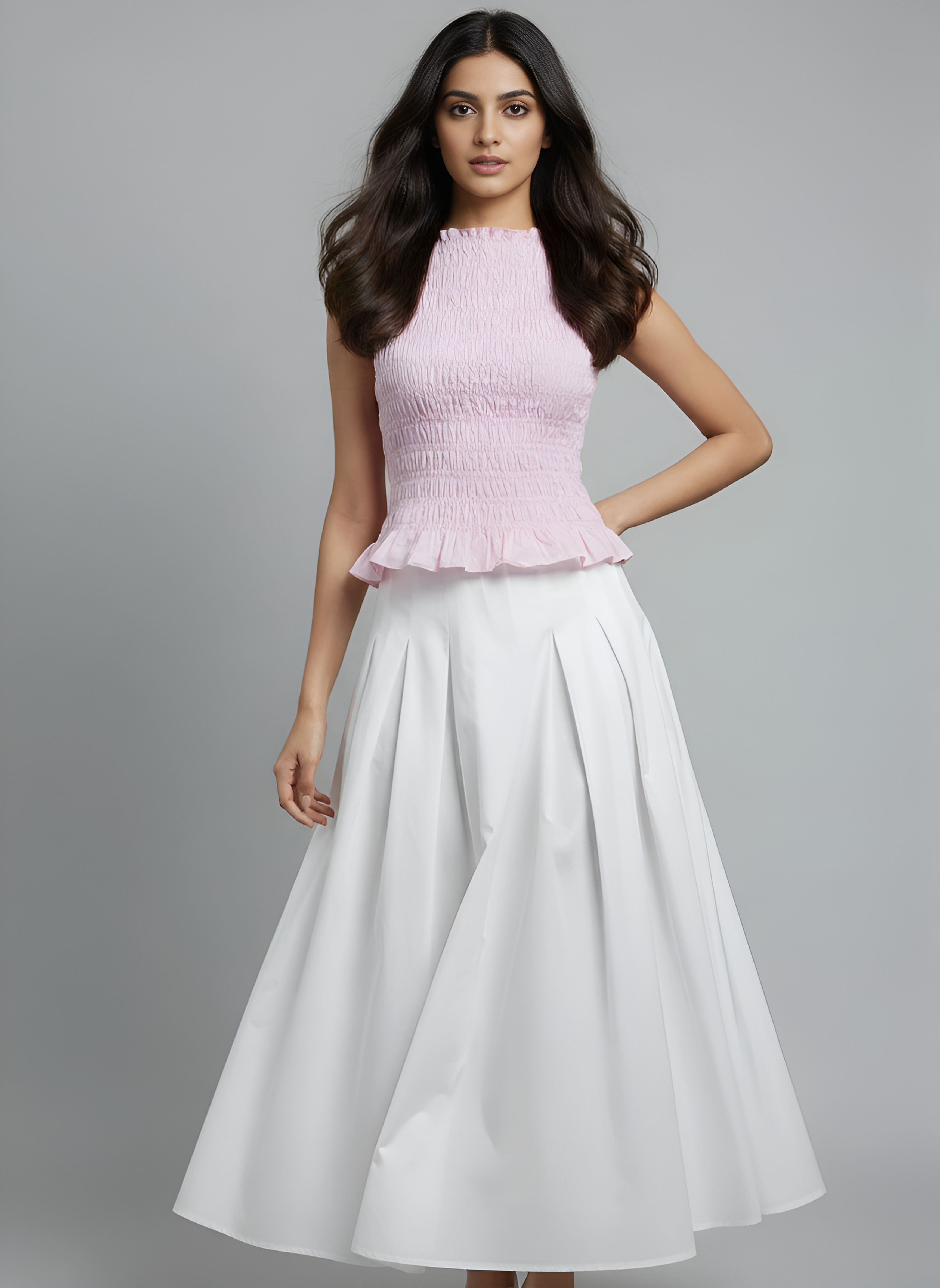 Smocked Peplum & Maxi Skirt Co-ord Set