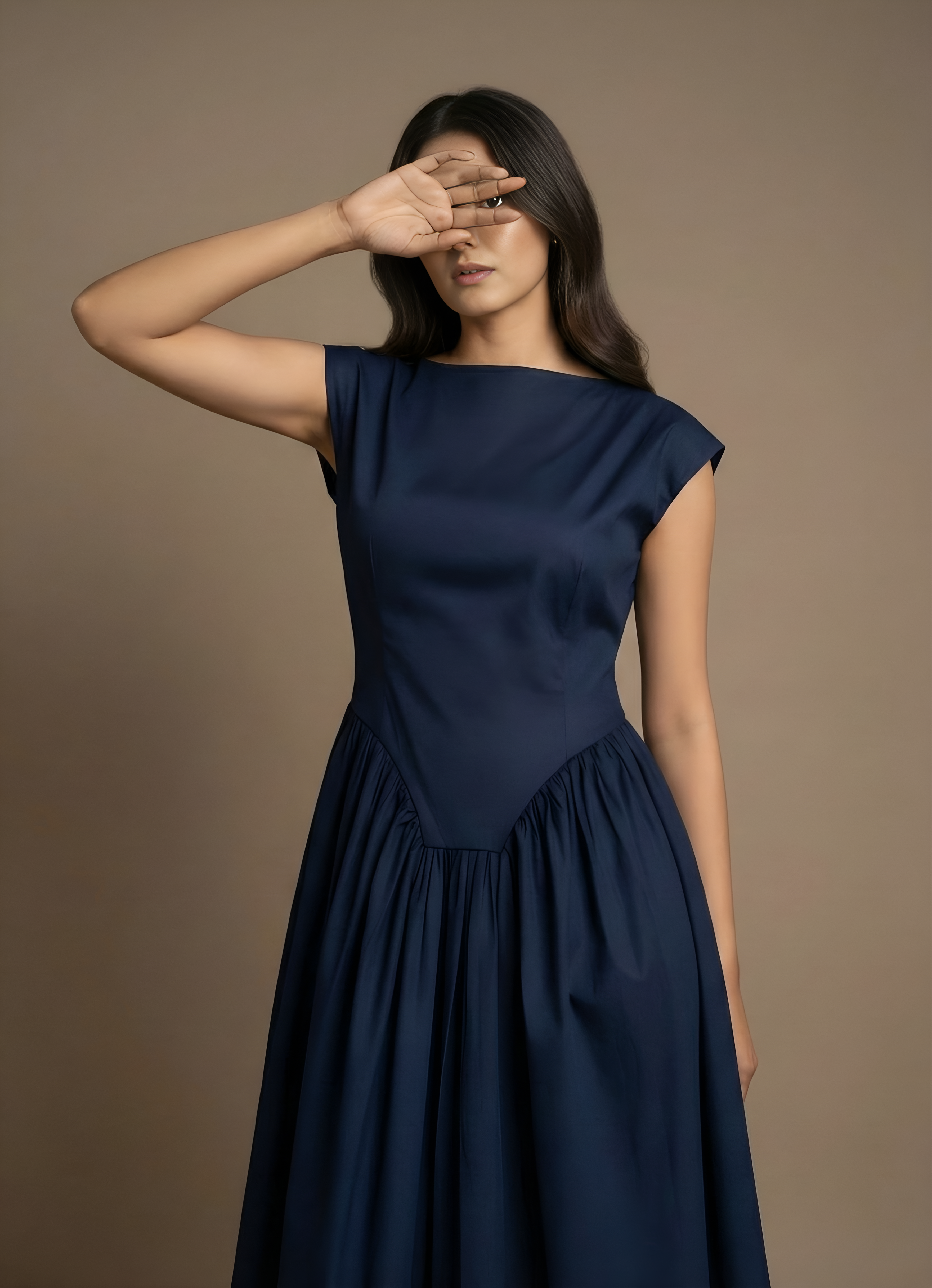 Flared Boat Neck Midi Dress