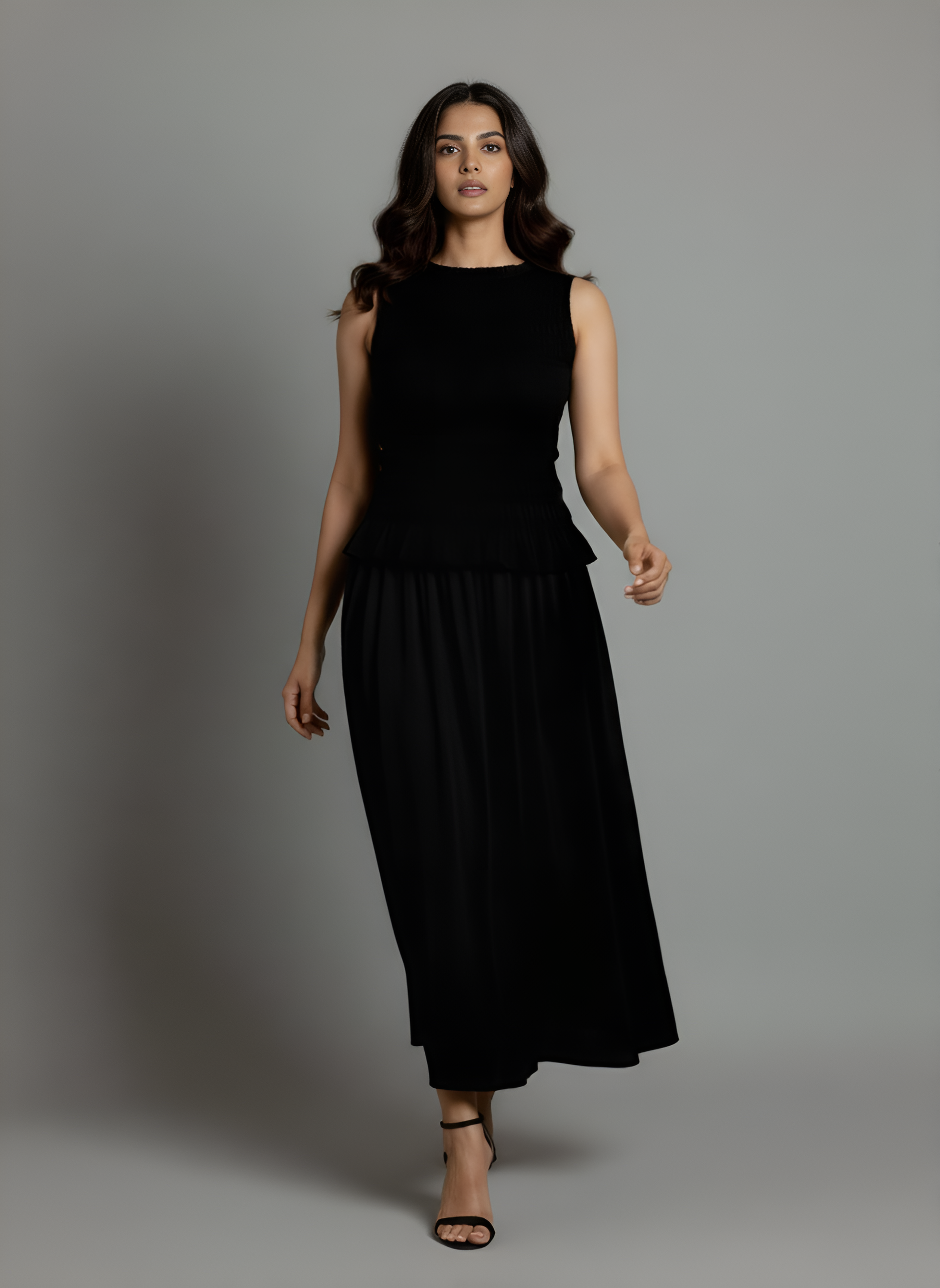 Smocked Peplum & Maxi Skirt Co-ord Set