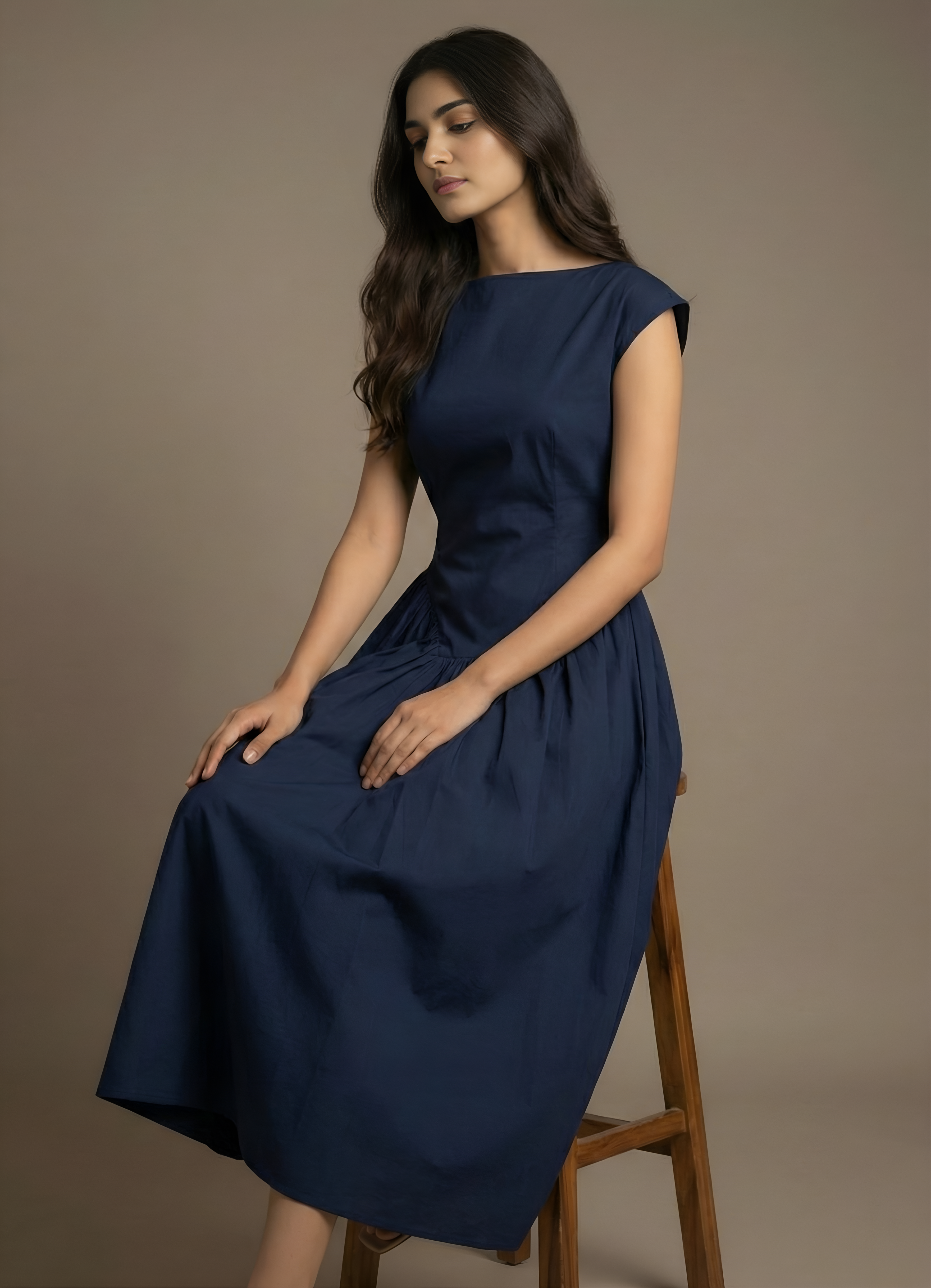 Flared Boat Neck Midi Dress