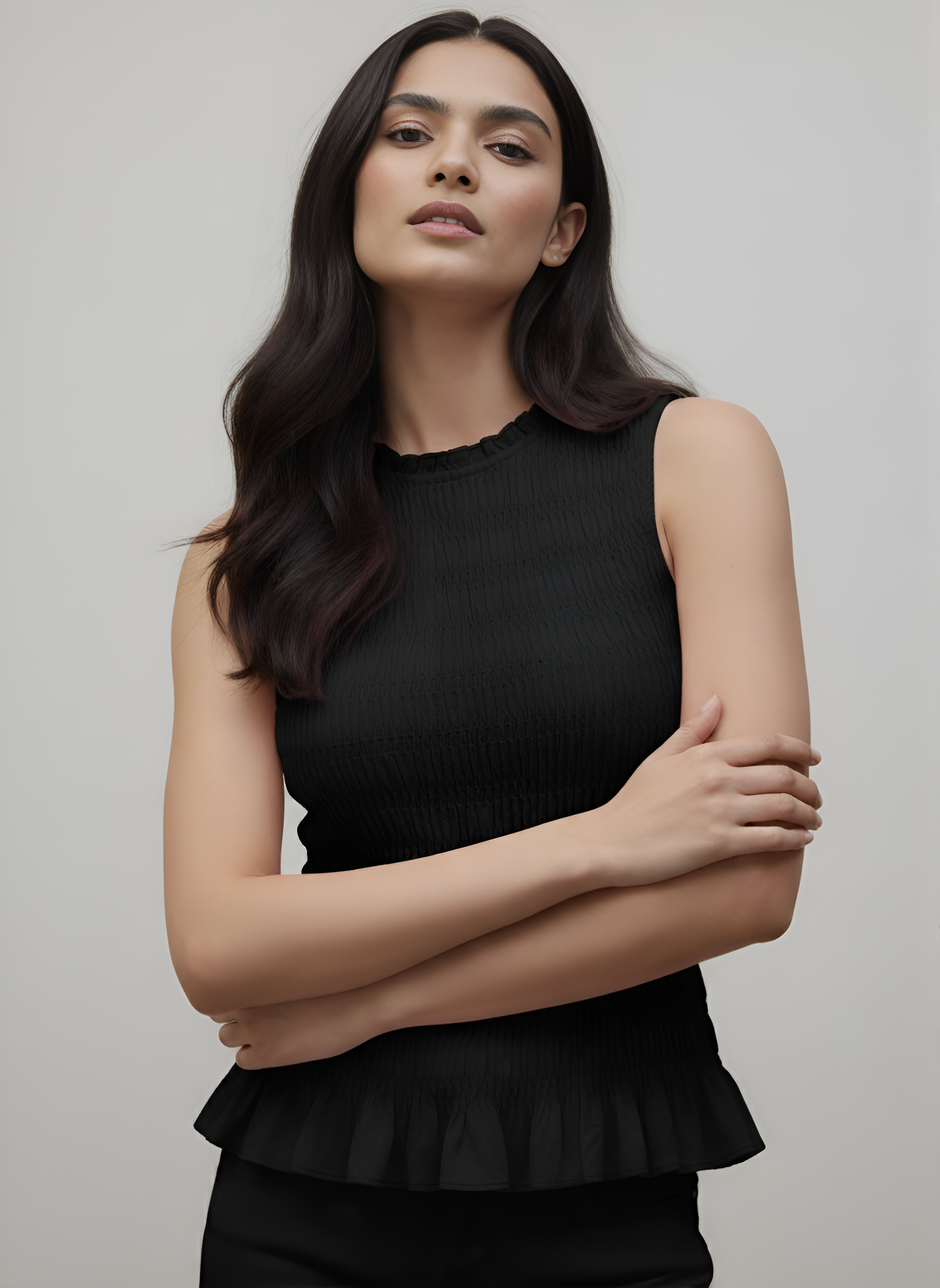 Smocked Sleeveless Peplum Top