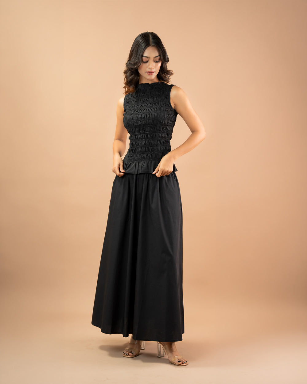Smocked Sleeveless Peplum Top