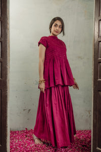SMOCKED CHANDERI CO-ORD SET IN RANI PINK