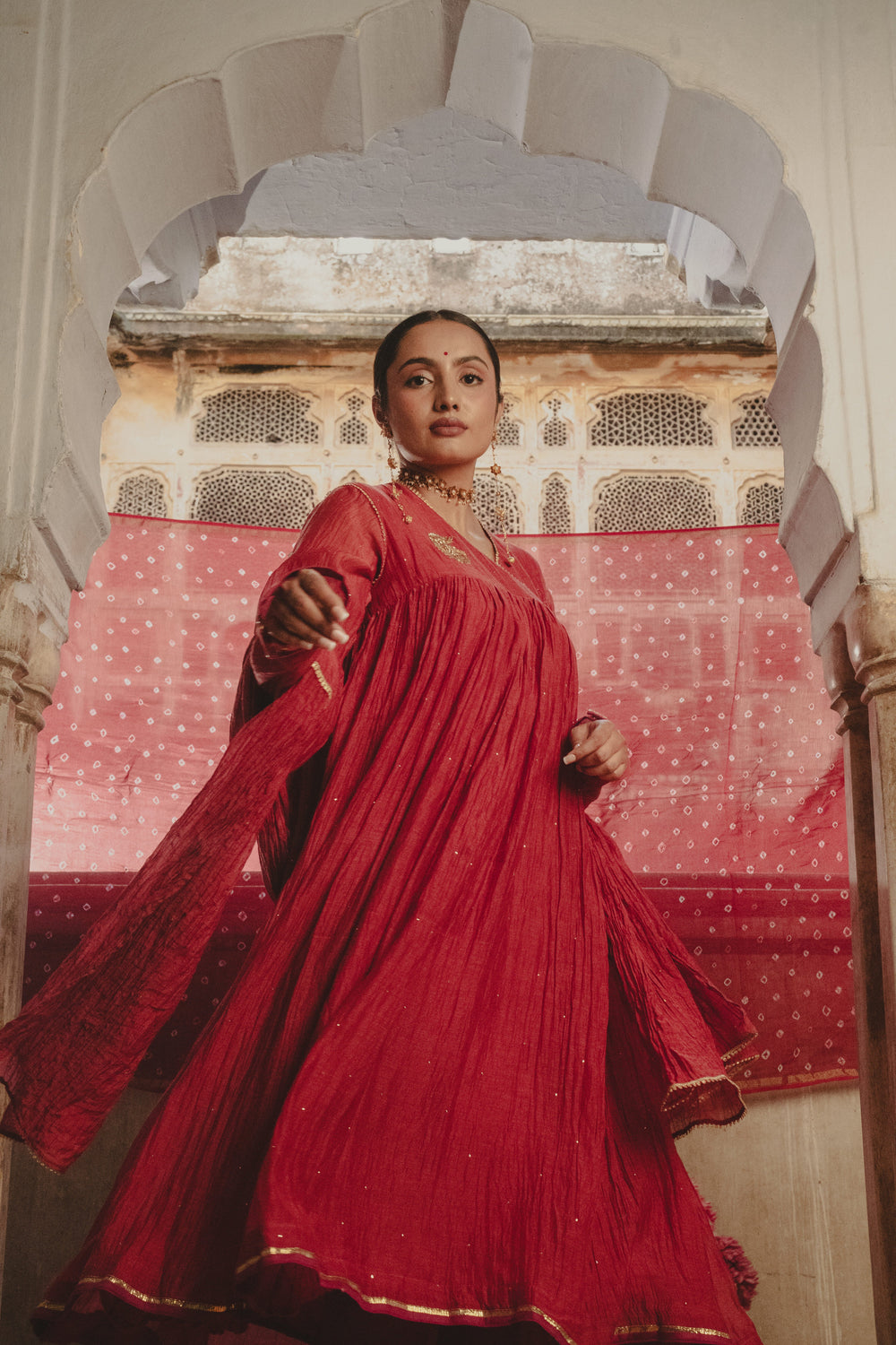 RED ANGRAKHA KURTA SET