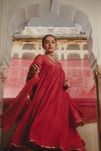 RED ANGRAKHA KURTA SET