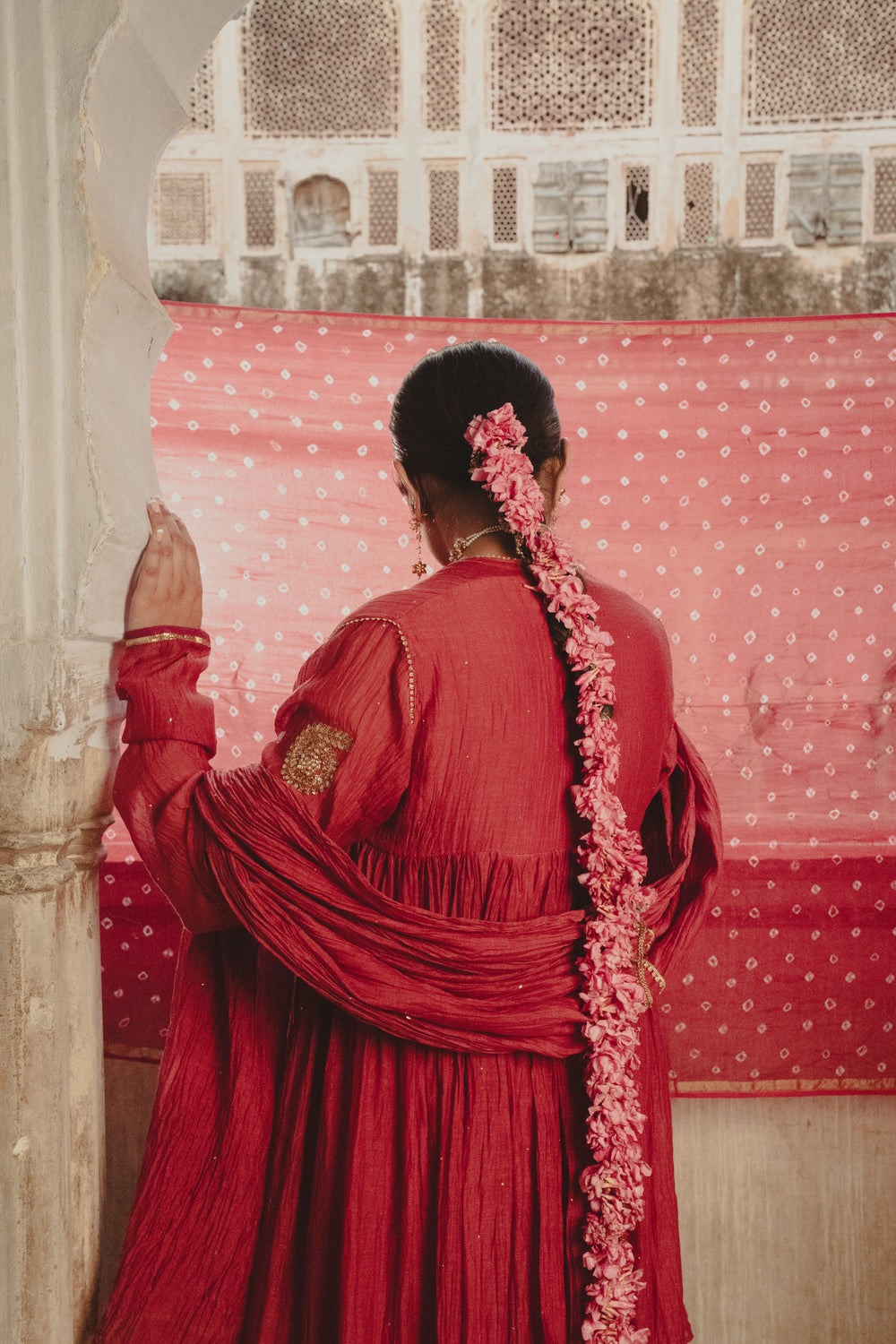 Chanderi mul badla Red dupatta