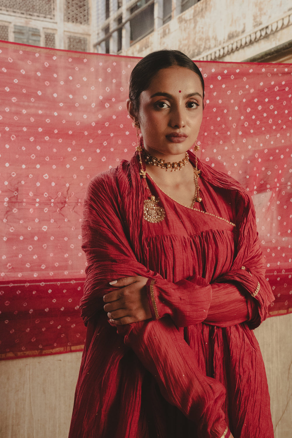 RED ANGRAKHA KURTA SET