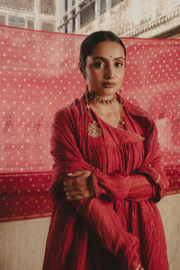 RED ANGRAKHA KURTA SET