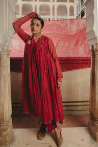 RED ANGRAKHA KURTA SET