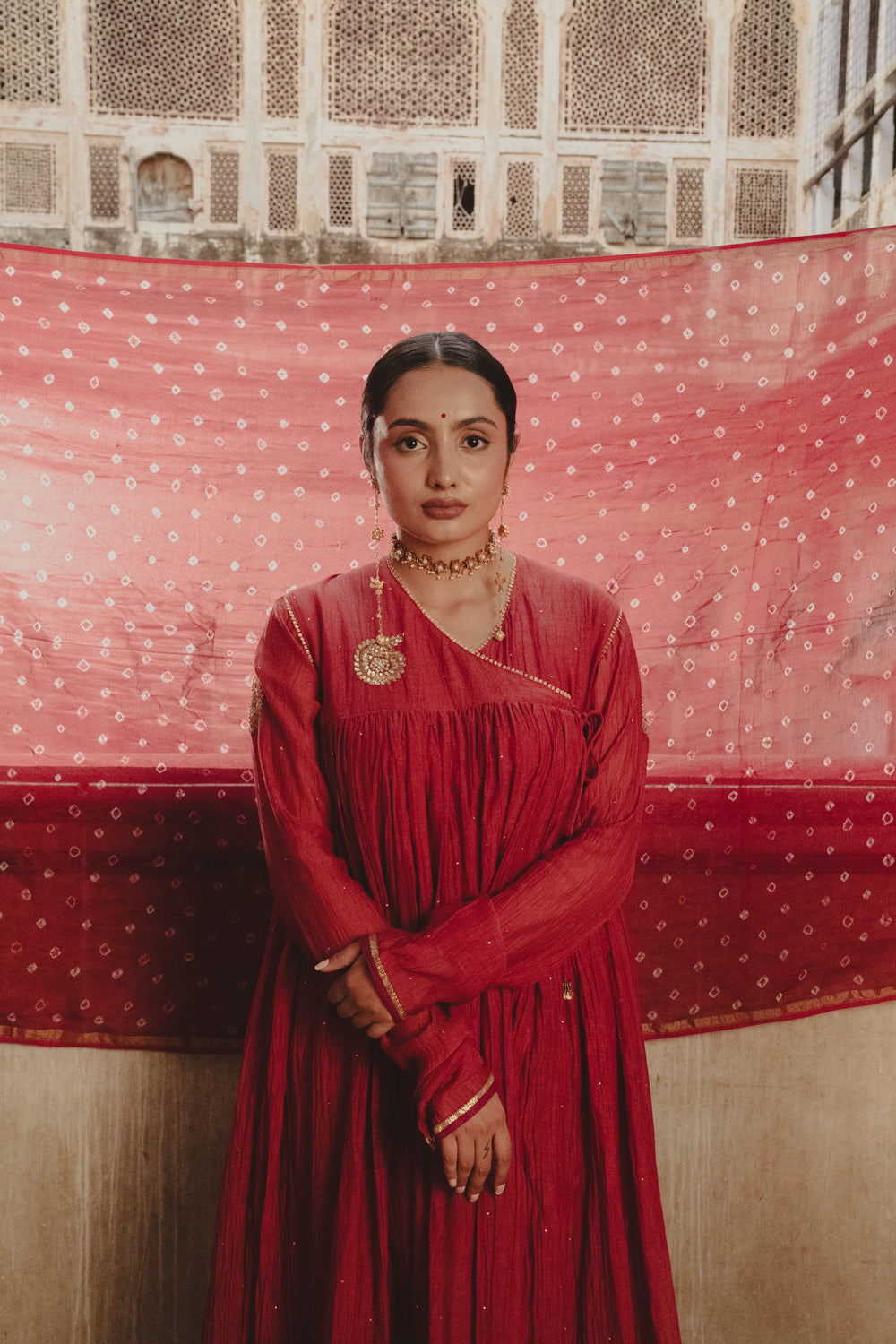 RED ANGRAKHA KURTA SET