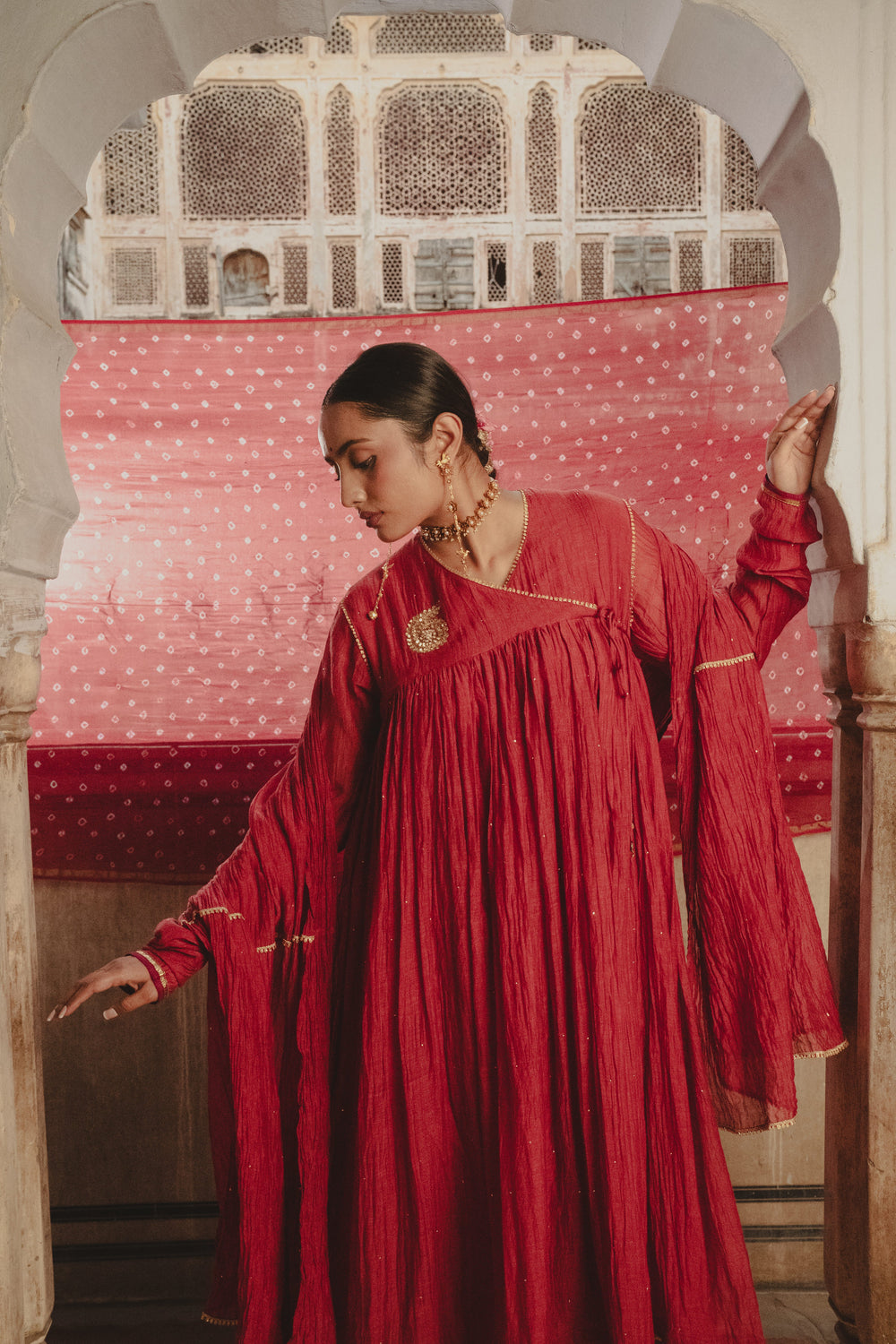 RED ANGRAKHA KURTA SET