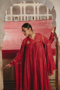 RED ANGRAKHA KURTA SET