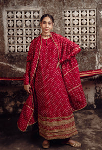 Red Chanderi Bandhej Kurta Set