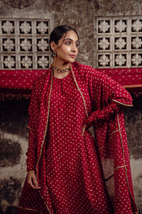 Red Chanderi Bandhej Kurta Set