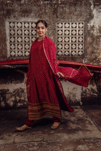 Red Chanderi Bandhej Kurta Set