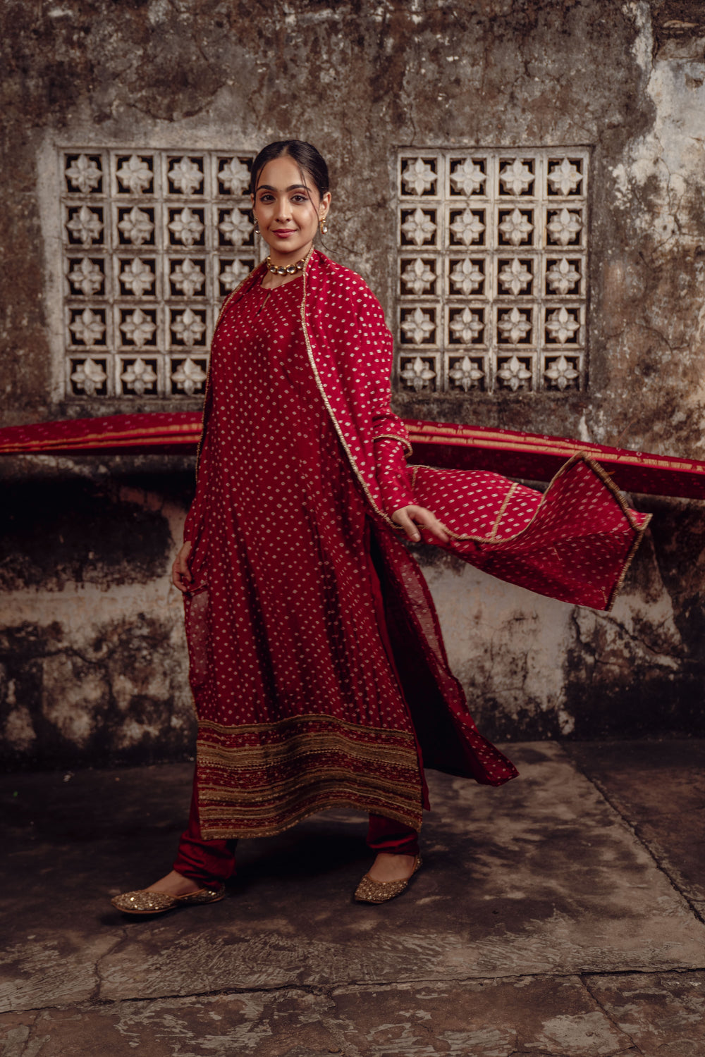 Chanderi silk bandhej Red dupatta