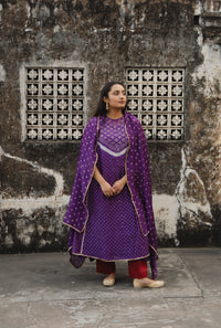 Purple -Red Chanderi Bandhej Abha