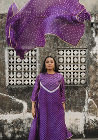 Purple -Red Chanderi Bandhej Abha