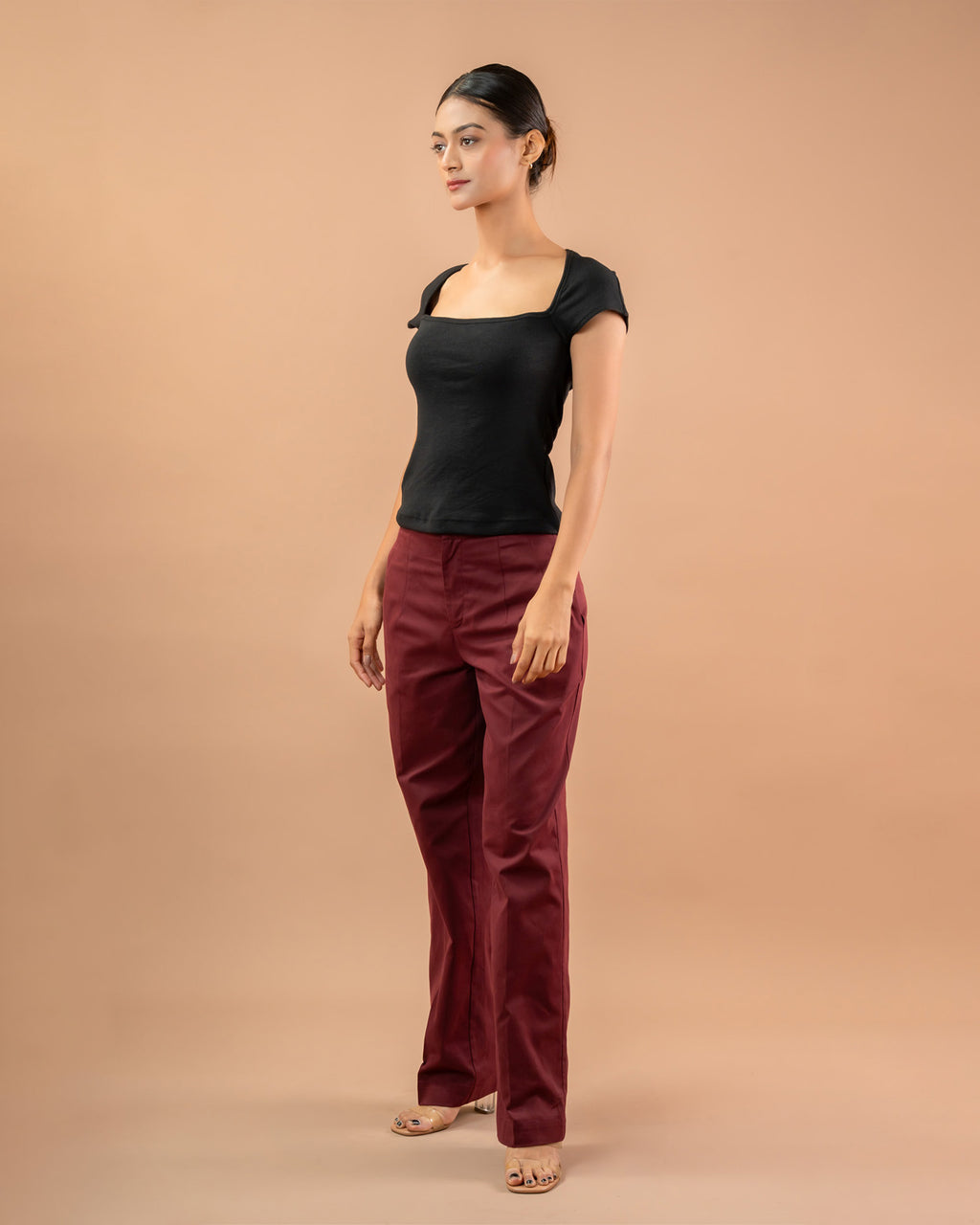 Minimal black square neck top for women, cap sleeve design for everyday wear