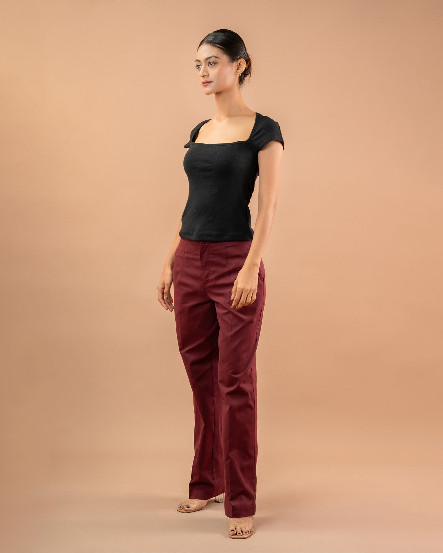 Minimal black square neck top for women, cap sleeve design for everyday wear
