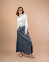 Denim skirt and relaxed fit button-down shirt for women, casual summer outfit cotton co-ord se