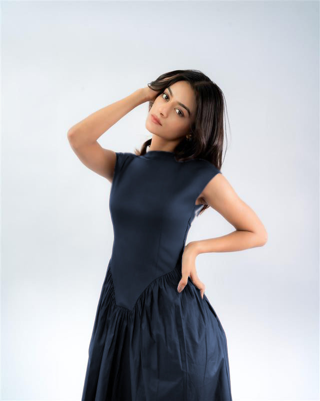 Flared Boat Neck Midi Dress