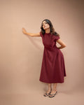 High Neck Structured A-Line Midi Dress