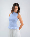 Smocked Sleeveless Peplum Top