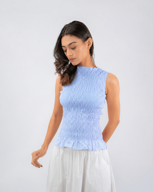 Smocked Sleeveless Peplum Top