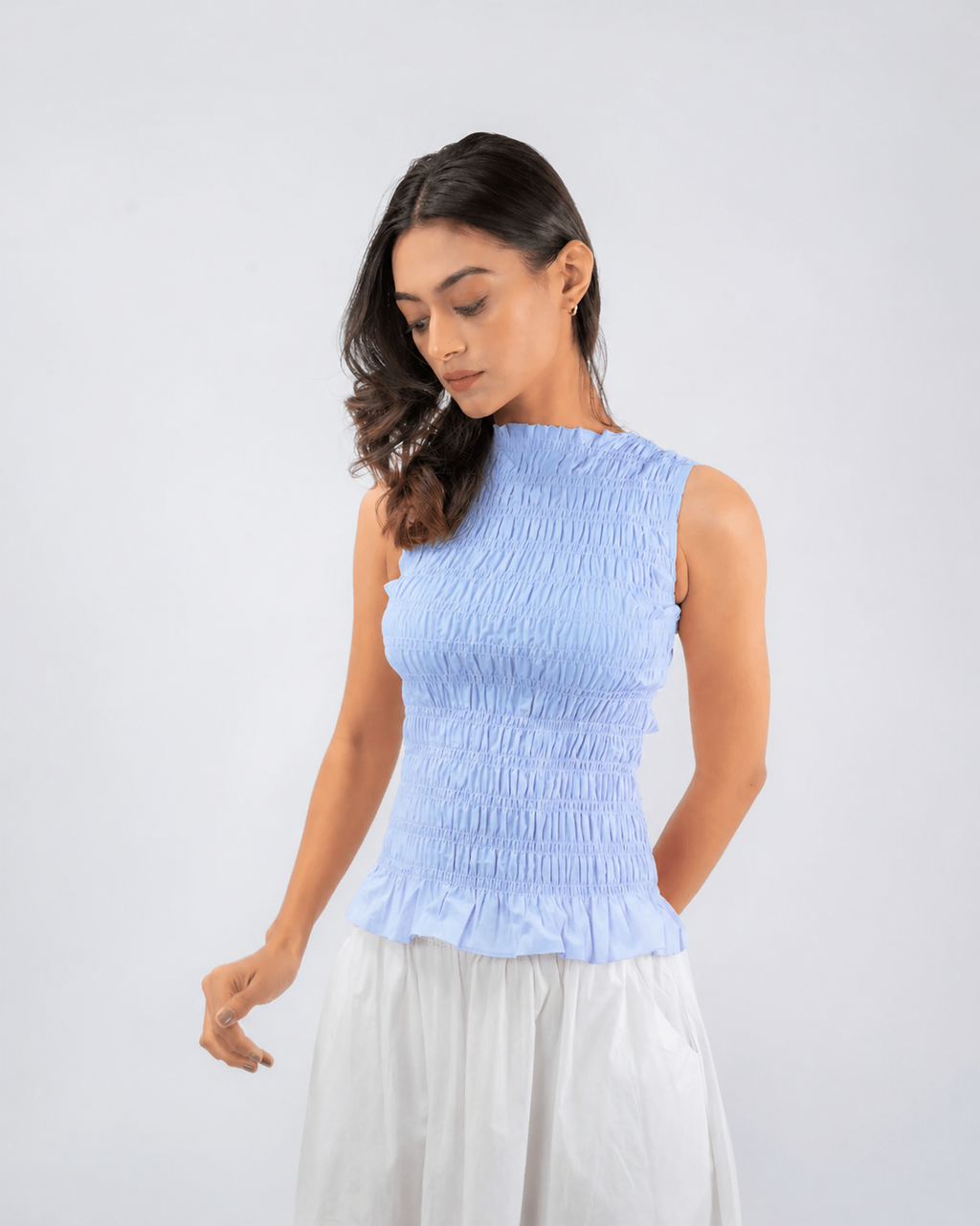 Smocked Sleeveless Peplum Top